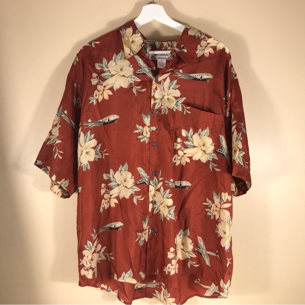 Men’s Summa Hawaiian XL Button Down Shirt Rust Colour Silk and Nylon. Vacation
